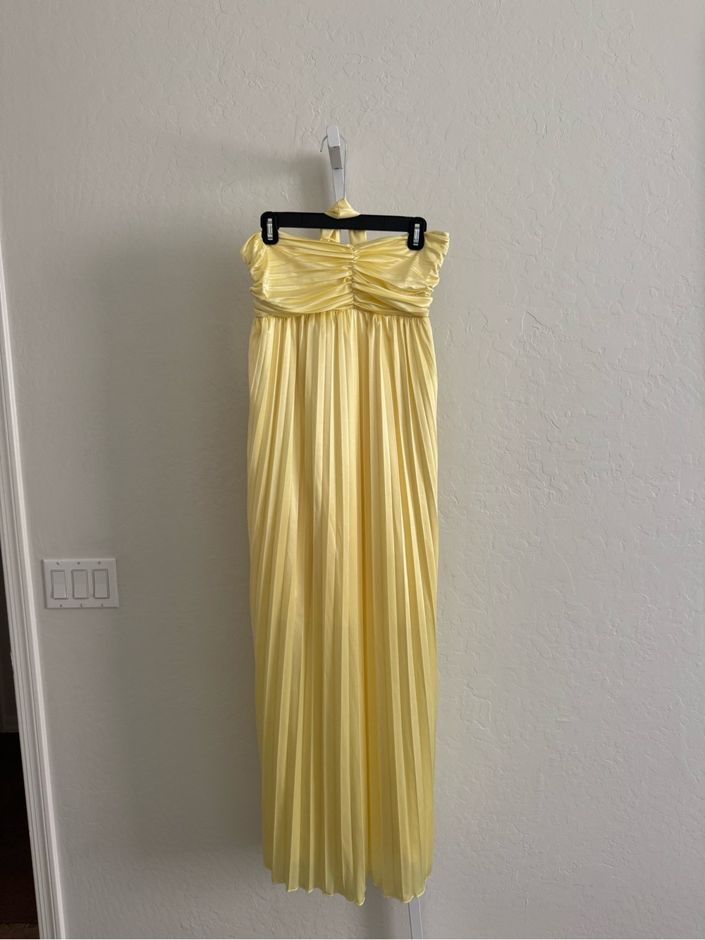 Amazon Yellow Strapless Pleated Maxi Gown